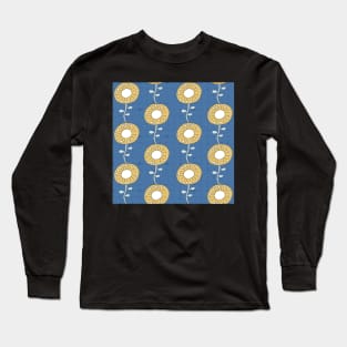 yellow sunflowers on blue Long Sleeve T-Shirt